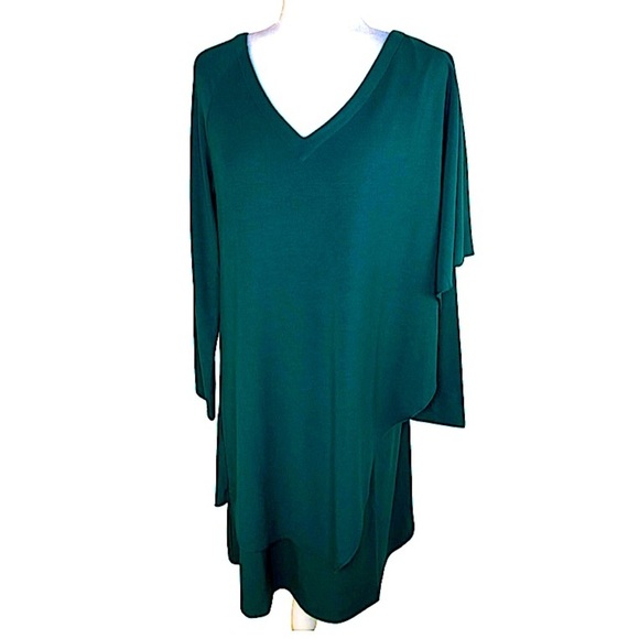 NWT Soft Surroundings Marla Dress Asymmetrical Overlay Soft Knit Artsy | Green - Picture 2 of 14